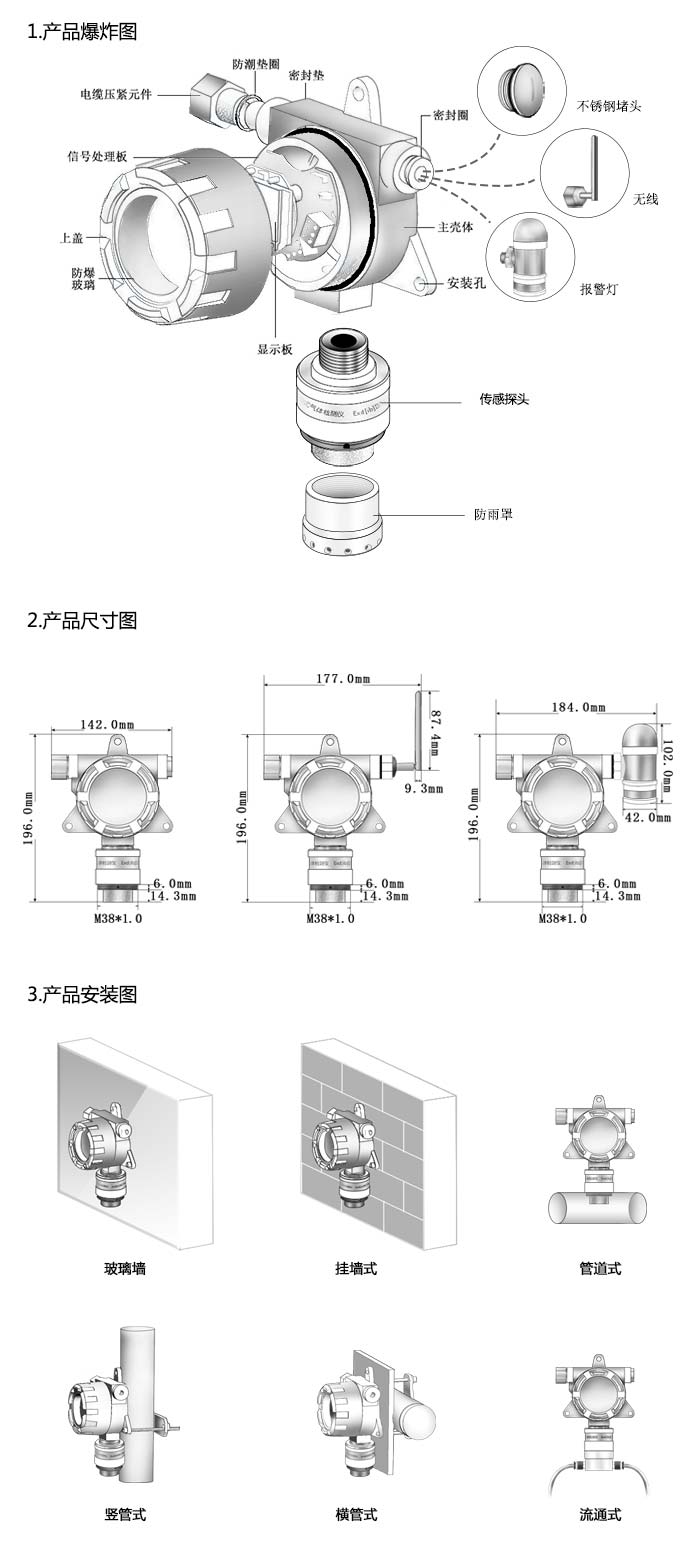大眾固定在線式氨氣氣體檢測儀分體型網(wǎng)絡(luò)版尺寸與安裝圖